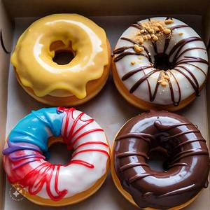 Donuts With (Yellow, Blue, Red, white and Dark chocolates) (4pc)