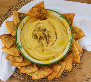 Yum Hummus With Pita Bread And Pickle