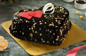 Eggless Heart Shape Choco Walnut Cake