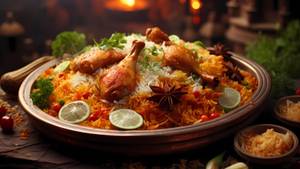 Chicken Dum Biryani with Raita Red Salan