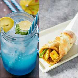 Egg Roll With Blue Lagoon Mocktail