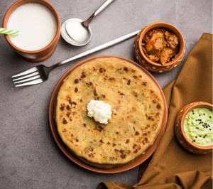 Aloo Paratha + Veg Raita + Sweet Lassi