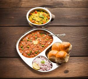 Pav bhaji + tawa pulao + chaas