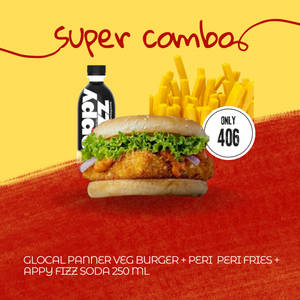 Glocal Paneer Veg Burger + Peri- Peri Fries + Appy Fizz 250ml Combo