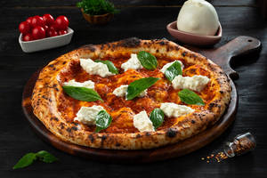 Italian - Pizza Marinara with Burrata, Basil Leaves & Olive Oil