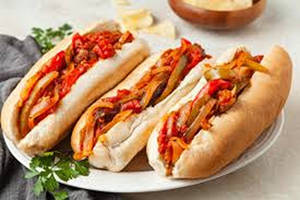 Sauteed Chicken Sausage Served With Twoslices Of Baguette