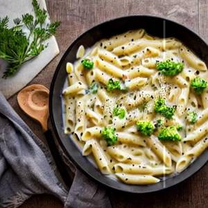 Egg Alfredo Penne Pasta In White Sauce