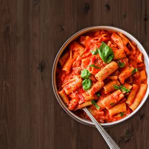 Baked flamingo red sauce pasta 