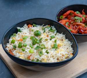 Egg fried rice with dragon chicken