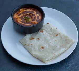 2 rumali roti with butter chicken masala