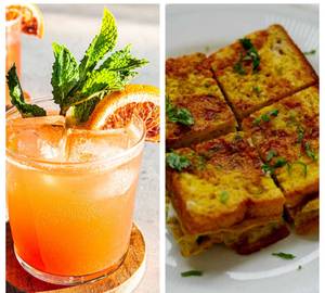 Bread omelette sandwich+Orange / Pineapple Mocktail