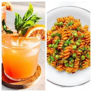 Veg masala pasta+Orange / Pineapple Mocktail