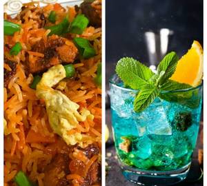 Schezwan Egg Fried Rice+Blue Lagoon Mocktail