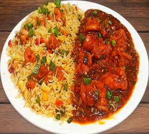 Chicken fried rice with chicken manchuri