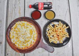Cheesy Corn Pizza [7 Inches] With Salted Fries & Coke Soft Beverage [300 Ml]