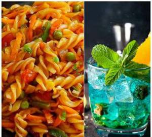 Masala Pasta+Blue Lagoon Mocktail