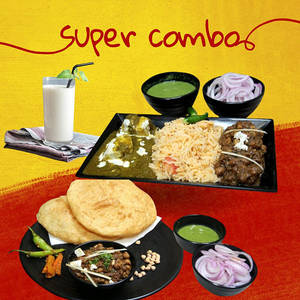 Salted Chawal Chole Palak Paneer + Chole Bhature + Lassi