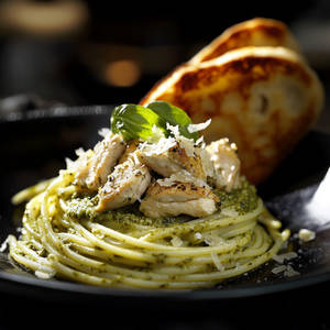 Basil Pesto Pasta with Chicken (Spaghetti)
