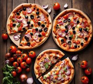 2 veggies over loaded pizza (8 inches) with 1 onion pizza (8 inch)  free