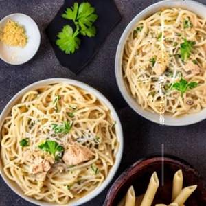 Chicken white sauce spaghetti pasta