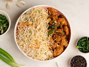 Chicken 65 With Egg Noodles