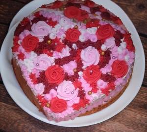 Valentine Day Chocolate Cake With  Red Rose (500G)