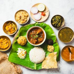 Assamese Thali With Mutton Curry