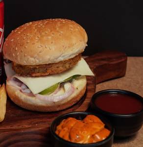Spicy Paneer Tikki with Cheese Burger