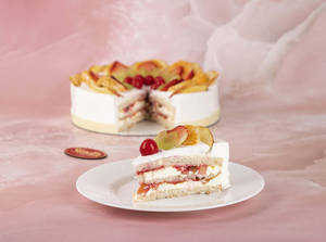 Eggless Fresh Cream Fruit Cake Slice