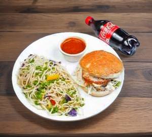 Veg Burger With Paneer Noodles And Coke {250 ml}