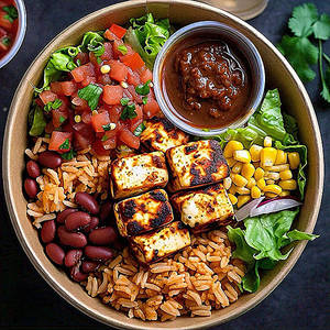 Mexican Paneer Burrito Bowl With Chipotle Sauce