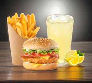 Combo veg burger french fries and Mintu mojito