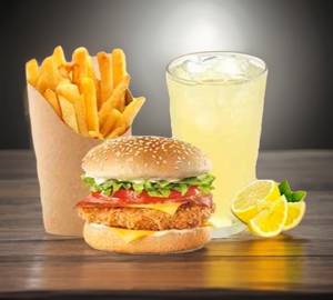 Combo Chicken burger french fries and Mintu mojito