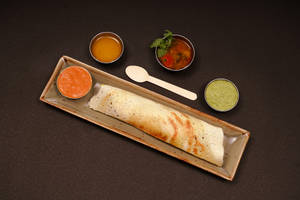 Ghee Masala Dosa With Sambhar And Coconut Chutney