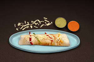 Cheese Masala Dosa With Sambhar And Coconut Chutney