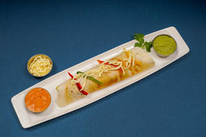Cheese Plain Dosa With Sambhar And Coconut Chutney
