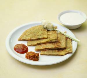 2 Paneer Onion Paratha With Curd & Pickle