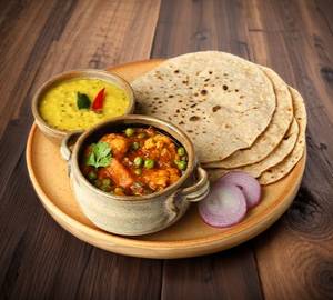 Roti thali (4 roti + sabji +  boil egg +soyabin  curry + sweet)