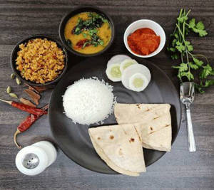 Egg Bhurji Thali With Roti, Rice & Sweet