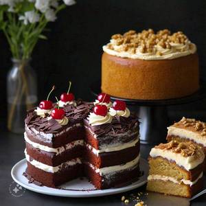 Eggless Black Forest Cake + Eggless Butter Scotch Cake                                                                                 