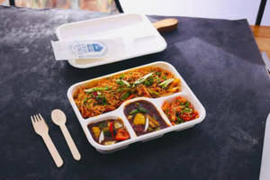 Schezwan Noodles + Veg Chilli Bean Sauce + Kimichi Salad