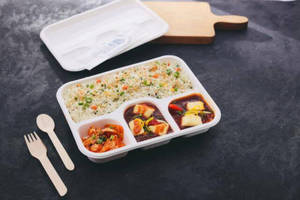 Burnt Garlic Rice + Paneer Hunan Sauce + Kimichi Salad
