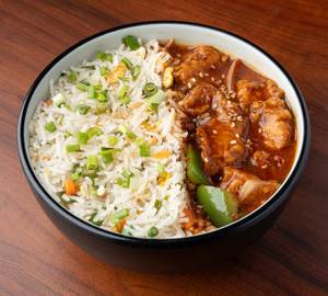Egg fried rice with kungpao chicken