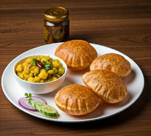 Aloo Puri (04 Nos) With Pickle, Salad & Chutney