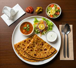 Paratha Sabji (02 Pieces)- Served With Vegitable Sabji, Pickle, Chutney, Curd & Salad