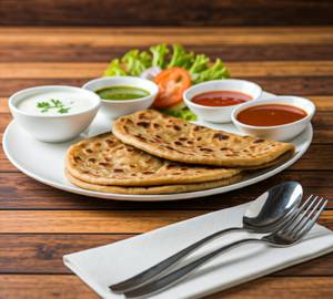 Paratha (02 Nos) With Curd, Chutney, Pickle & Salad
