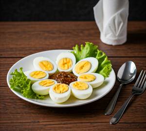 Boiled Eggs (04 Pieces) Served With Black Salt, Chutney & Salad.
