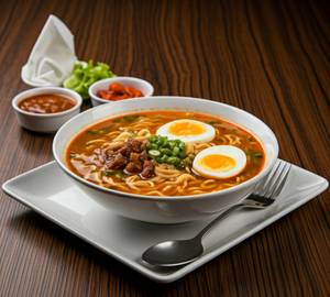 Egg Hakka Noodles (01 Bowl 02 Eggs) - Served With Chutney, Pickle & Salad.