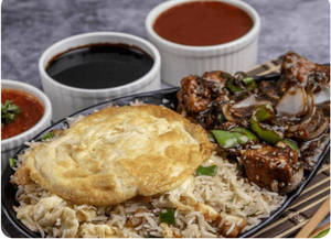 Chicken Fried Rice (omlette) + Chicken Chilli Dry Half