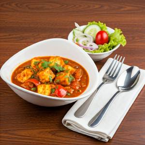 Kadai Paneer (01 bowl) - served with Pickle, Chutney & Salad.